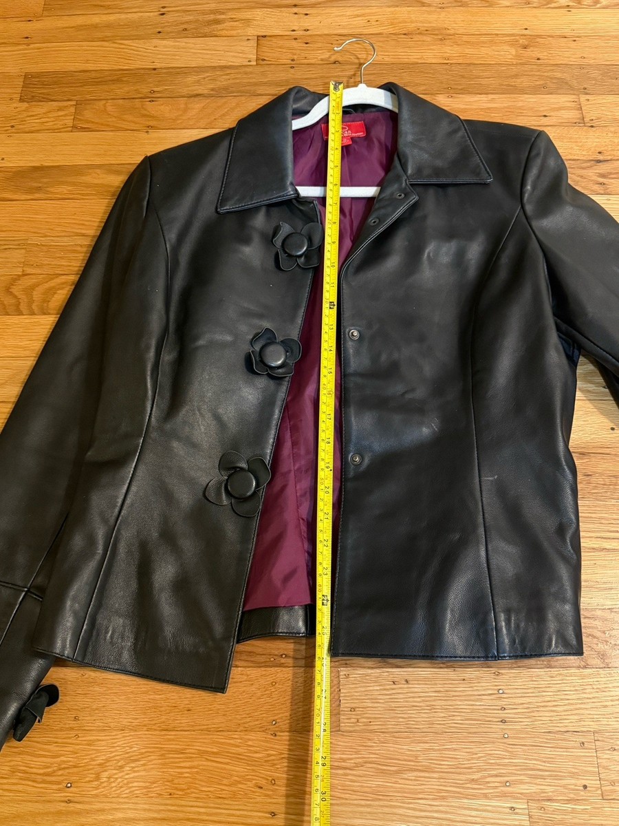 USED Oscar De La Renta Company size 12 Flower Leather Jacket Black