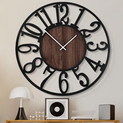 Large Wall Clock Living Room Decor- 24'' Decorative Antique Silent Non