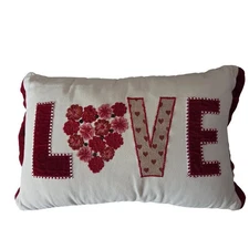 Pier 1 Love Embroidered Throw Pillow Floral Heart Accent Decorative Red Cream