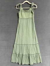 American Eagle Dress S Green Crochet Midi Tiered Bow Smocked Summer Sundress