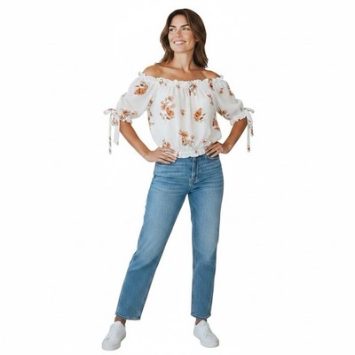 Iris White Floral Off Shoulder Blouse Size Large