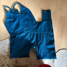 SET ACTIVE Ribbed V Bra and high-rise leggings Teal Matching Set Size Small NWOT