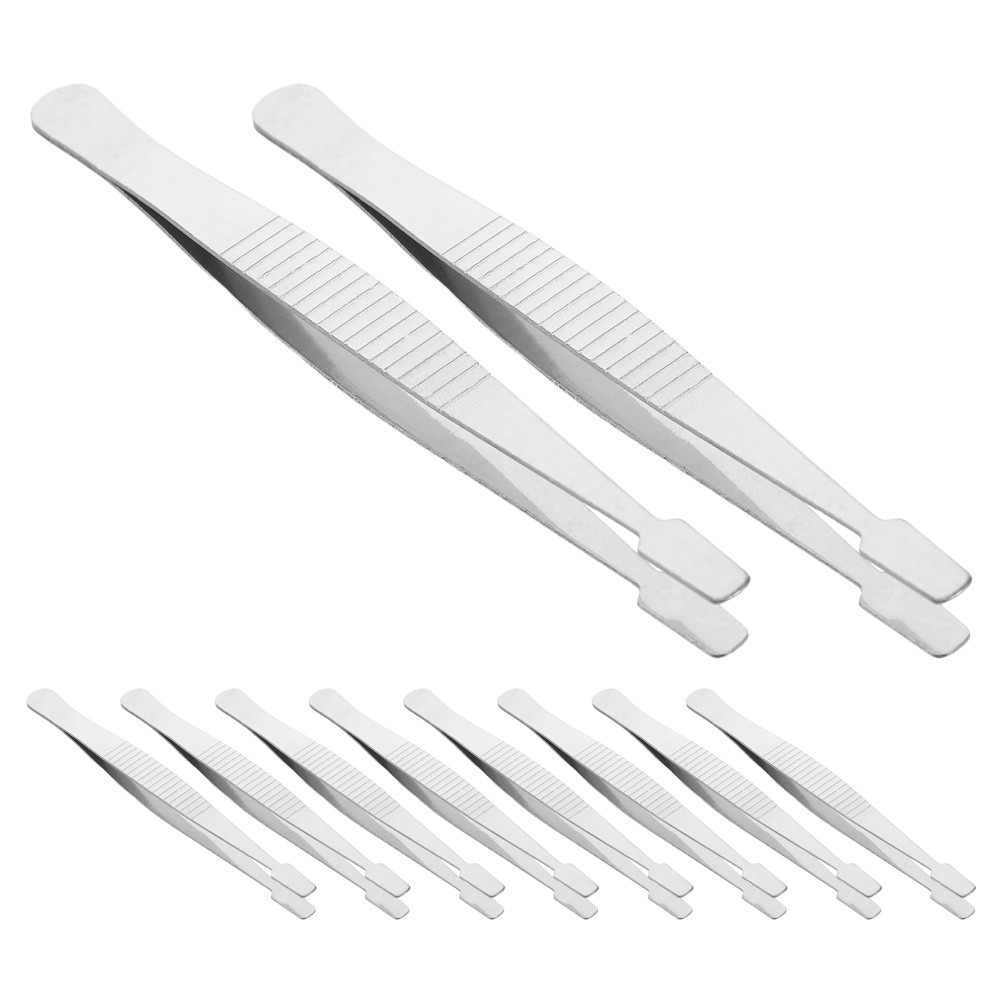  10 Pcs Tweezers for Stickers Stamp Flat Wide Stainless Steel Locking