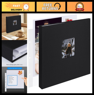 Large 12x12 Inch Scrapbook Photo Album, 30 Sleeves, 60 Pages, Fabric Cover, Blac