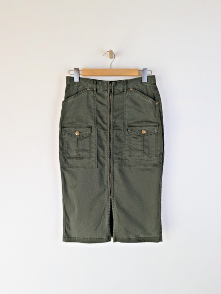SPORTSGIRL Womens Pencil Skirt Sz 10 Green Cotton Cargo Style Straight Zip Front