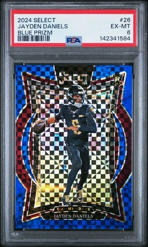 2024 PANINI SELECT BLUE PRIZM #26 JAYDEN DANIELS ROOKIE RC 132/249 PSA 6
