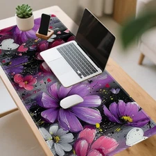 15.7x35.4 inch 2D Flat, Extra Large Gaming Mouse Pad-Floral Desk Mat with Pink,