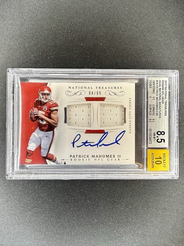 2017 National Treasures Patrick Mahomes RC Dual Patch Auto /99 BGS 8.5 Auto 10