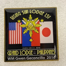 1.5in Square Masonic Pin Rising Sun Lodge 151 Grand Lodge Philippines 2016