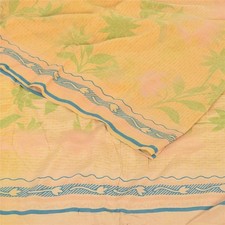 Sanskriti Vintage Saree Peach Pure Crepe Silk Floral Printed Sari 5.5 Yd Fabric