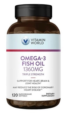 Vitamin World Omega 3 Fish Oil 1360 mg Triple Strength Supplement 120 Softgels