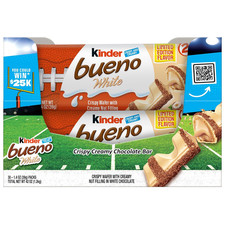 Kinder Bueno White Chocolate Bars with Hazelnut Filling, 30 Packs of 2, Bulk Cho