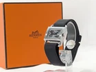 HERMES Barenia Silver Watch BA1.510 Black Belt BOXED Women's Working Authentic