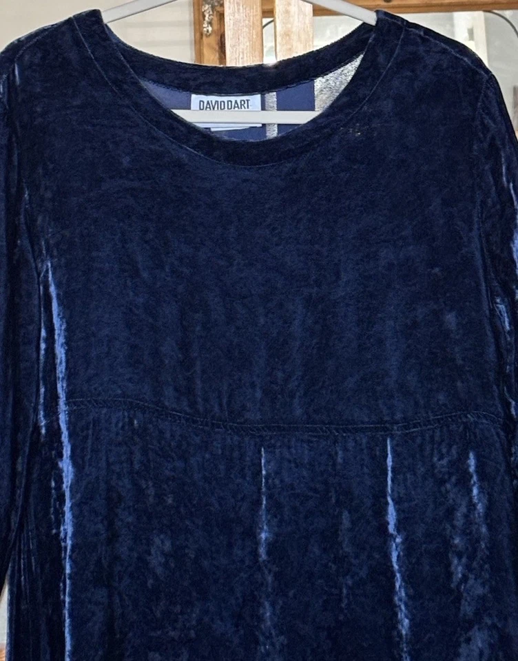 Vtg David Dart Velvet Dress Womens M Sapphire Blue Maxi Empire A-line Whimsigoth - Image 4 of 4