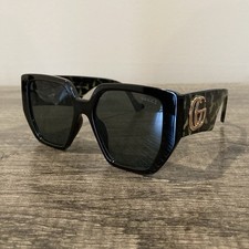 Gucci Women  s Square Black Camouflage Plastic Sunglasses Gray Tinted Lenses