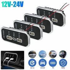 12V-24V Dual USB QC3.0 & PD Car Boat RV Fast Charger Socket Power Outlet Panel