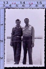 Two Military Soldiers Probably WW2 Era Best Friends Uniforms BW Photo Snapshot