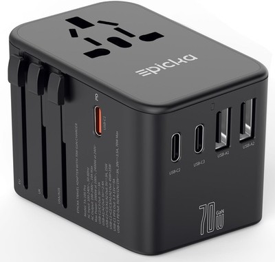 EPICKA Reiseadapter Weltweit GaN Universal Reisestecker 70W PD Schnellladegerät