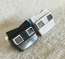 Two VIEW-MASTER Viewers, GAF 1970 RED MODEL G, SAWYERS 1951 BROWN MODEL E,