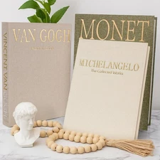 GYOSUGANG Aesthetic Decorative Books for Home Decor w. Wood Bead - Set of 3 Line