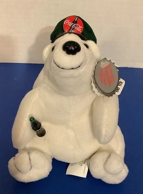 Plush 1997 Coca Cola Bear, Coke In Hand,Wearing Green Cap 7 