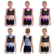 Kids Girls Suit Sports Set Dance Outfit Cheerleading Sleeveless With Shorts