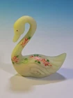 Vintage FENTON Burmese Uranium Glass SWAN Figurine GLOWS Orange Pink Flowers