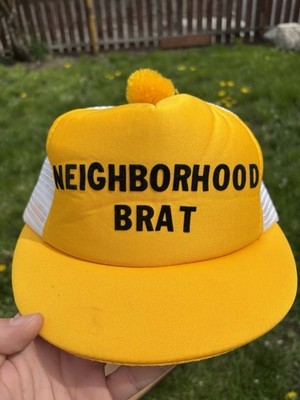 Neighborhood Brat Vintage Yellow Trucker Hat Mesh Back w/ Pompom Adjustable Cap