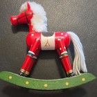 Hand Painted Wooden Rocking Horse Figurine Red/Green Polka Dot Yarn Mane — photo 2