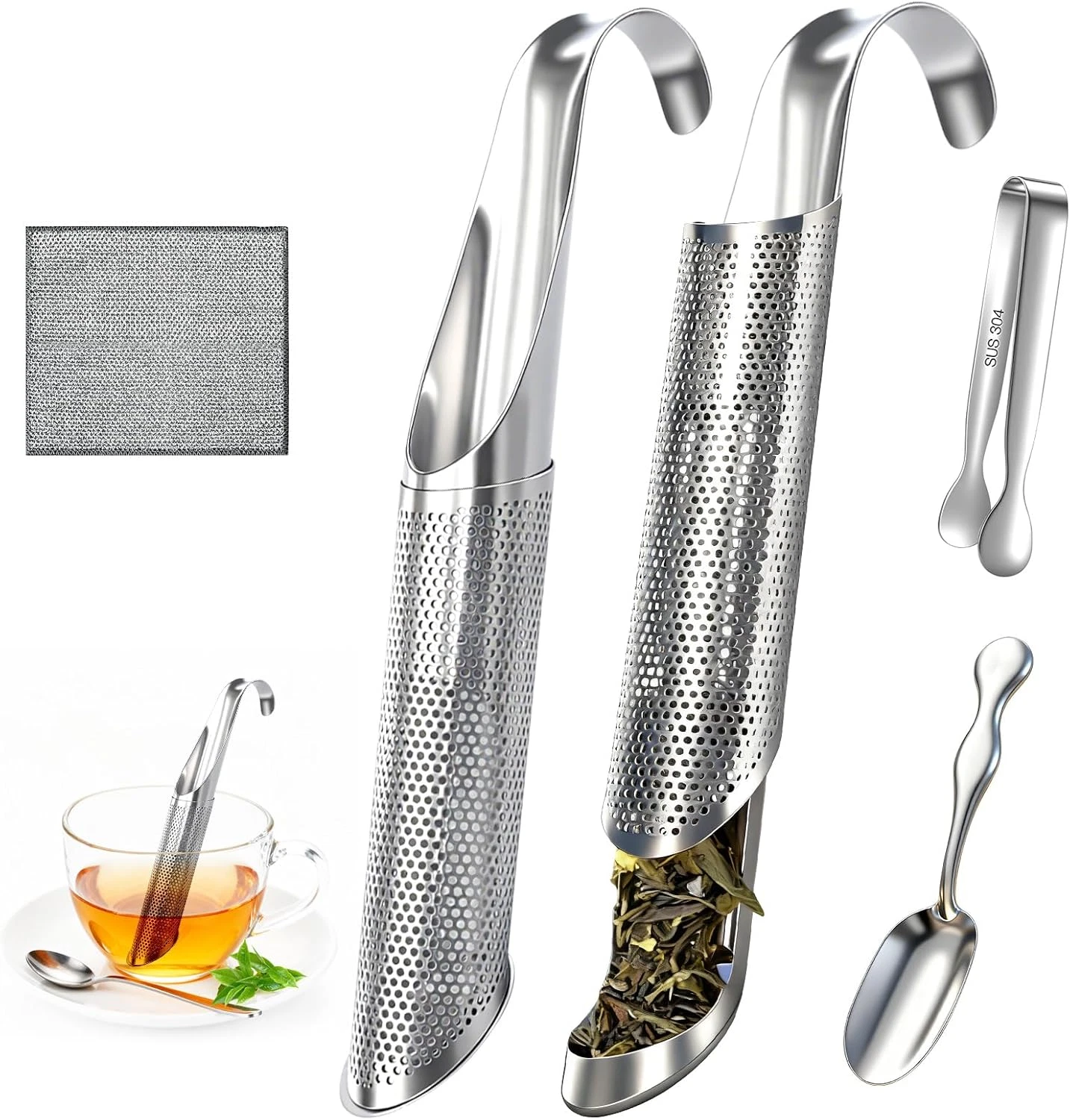 2 Pcs Tea Infuser, Tea Diffusers for Loose Tea with Teaspoon Tea-Tweezers Steel