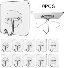 10 PCS Strong Clear Self Adhesive Hook Sticky Hooks Heavy Duty Wall Seamless