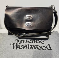 Auth Vivienne Westwood Leather Shoulder Bag Orb Studs Dark Leather Womens