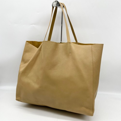 Celine Handbag Horizontal Cabas tote bag Beige Leather Shoulder bag Y2K Auth