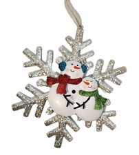Metal Snowman Snowflake Ornament Christmas 6" Rustic Cabin Woods Retro Tin Tree
