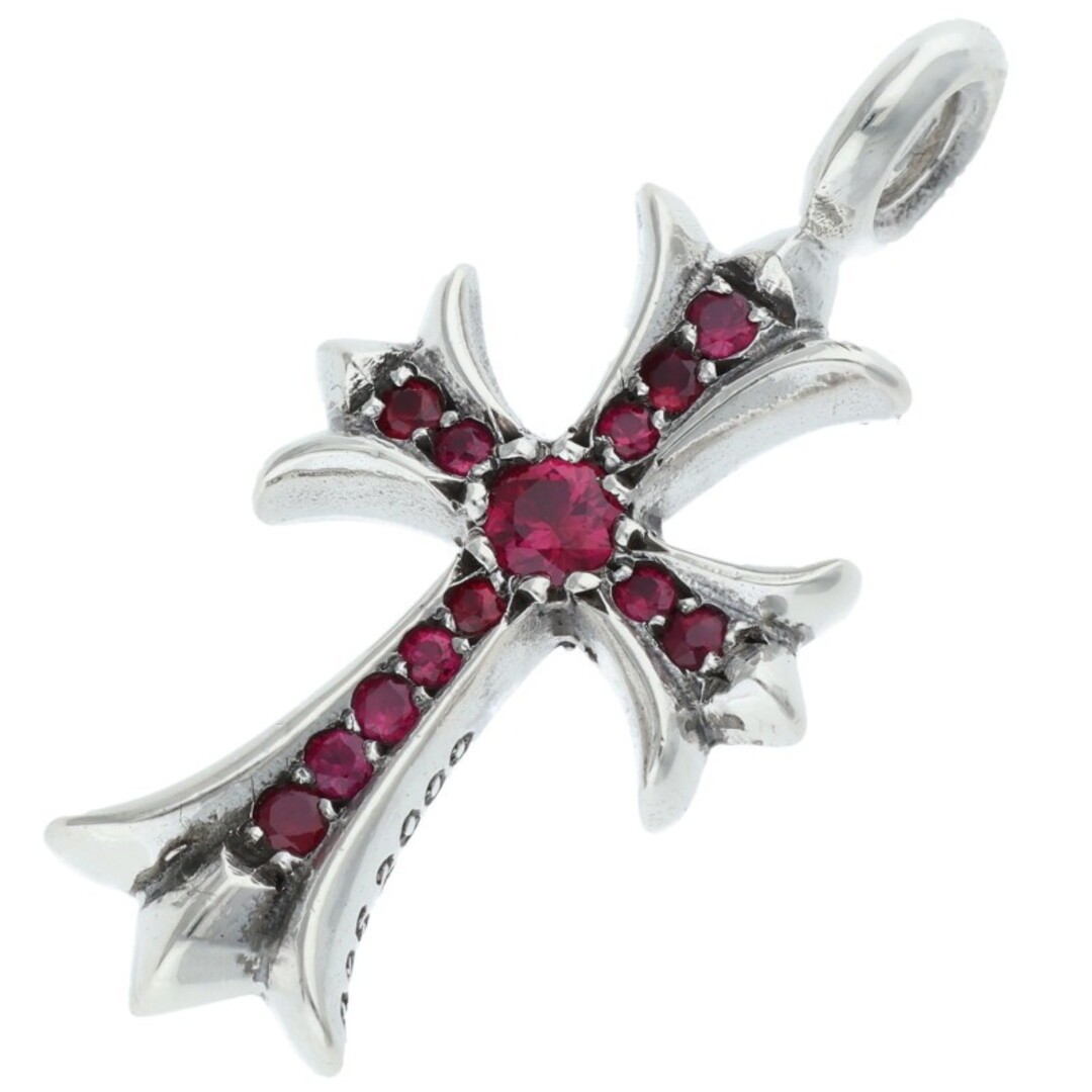 Chrome Hearts TNY CRSF P RUBY Tiny Fat Cross Pave Pendant Silver Necklace Used 1 thumbnail 2