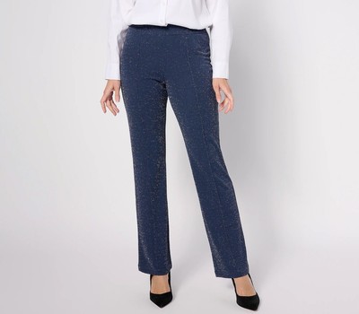 Isaac Mizrahi Live Sparkle Pebble Crepe Bootcut Pants Size 3XP Navy A624618