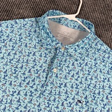 Vineyard Vines Performance Shirt Mens Large Blue Island Short Sleeve New