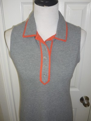 Lands' End Collared Polo Dress, Sleeveless, Gray Orange, Stretch Cotton, Sz S