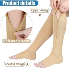 Compression Socks Toeless with Zipper Easy on off 20-30 mmHg for Varicose Veins