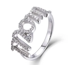 I Love Mom! .925 Sterling Silver CZ Stone Band Ring Women's Size 3-15 SR5148A