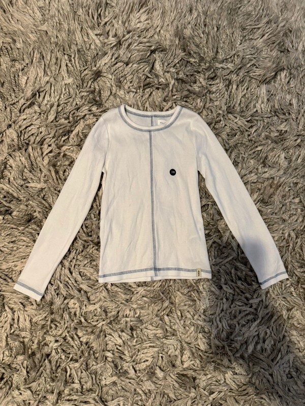 Abercrombie Kids Girls Long Sleeve Ribbed Knit Top Size 7/8 White Blue Seams
