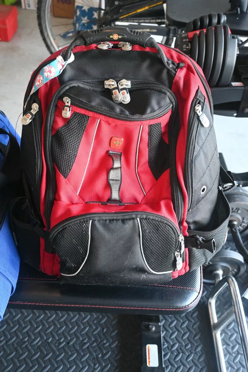 Red Swiss Gear Backpack 17 + Bonus Black Backpack and Blue Duffel bag used