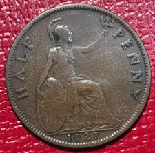 FINE DETAILS 1927 GREAT BRITAIN ENGLISH  HALF PENNY CENT-SURFACE ISSUES-MAR995