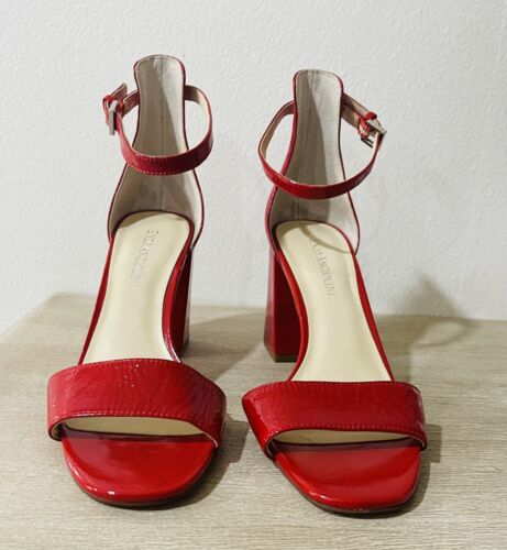 ENZO ANGIOLINI LEATHER SANDALS SIZE 7 1/2 M RED BLOCK HEELS NEW - Picture 2 of 5