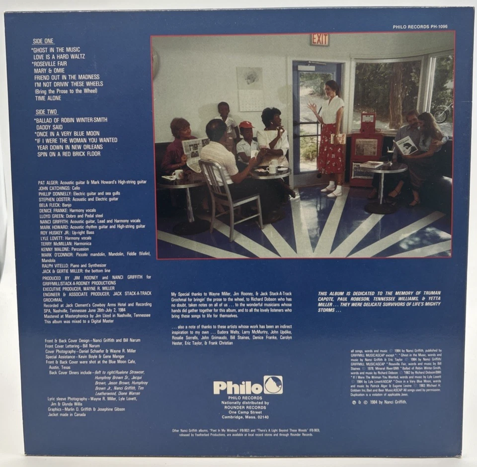 NANCI GRIFFITH "Once In A Very Blue Moon" LP 1985 Philo– 1096 - Image 2 of 4