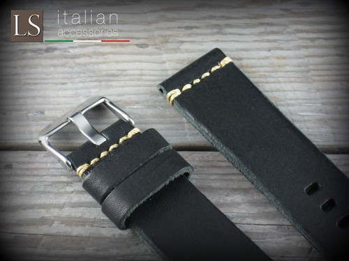 Cinturino orologio 22 24 vera pelle italiana CUOIO VINTAGE LARGE nero - Foto 2 di 7