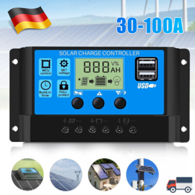 Solar Laderegler 100A 60A 30A PWM Solar Photovoltaik Laderegler Daul USB 12V 24V