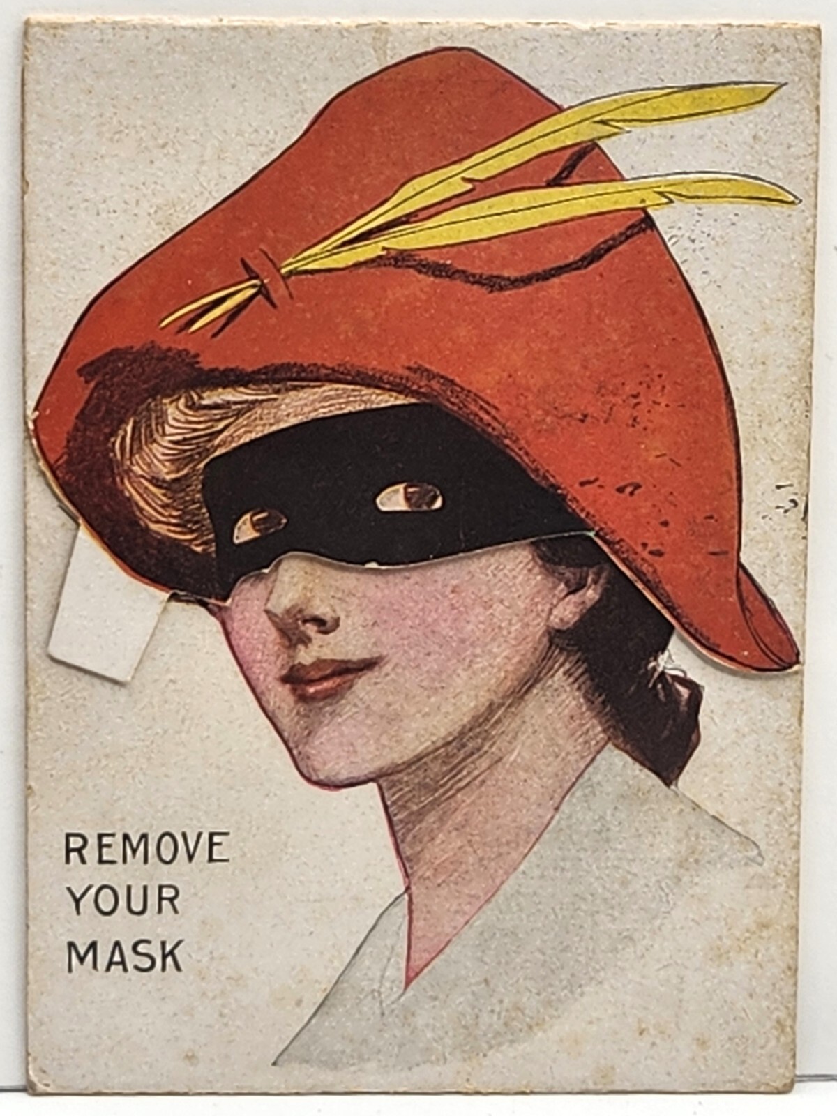 Masquerade "Remove Your Mask" Inetnational Tailoring Co. Mechanical Postcard