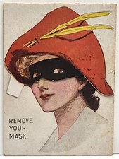 Masquerade "Remove Your Mask" Inetnational Tailoring Co. Mechanical Postcard