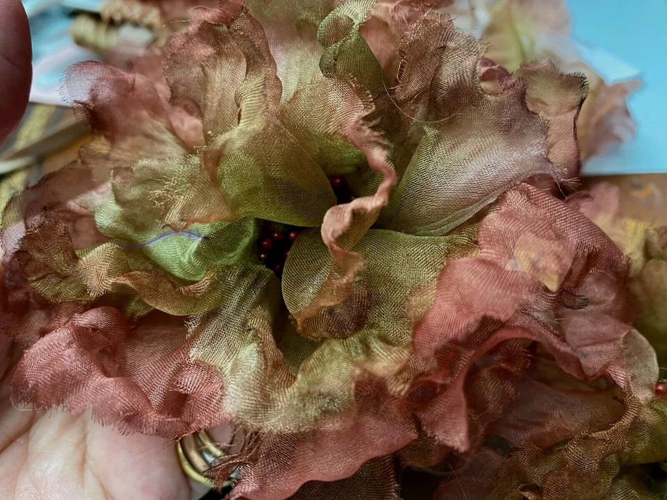 винтажный millinery 1960-х цветок 4» мшистый atq роза вручную свернутый органза 1шт США - Изображение 2 из 4